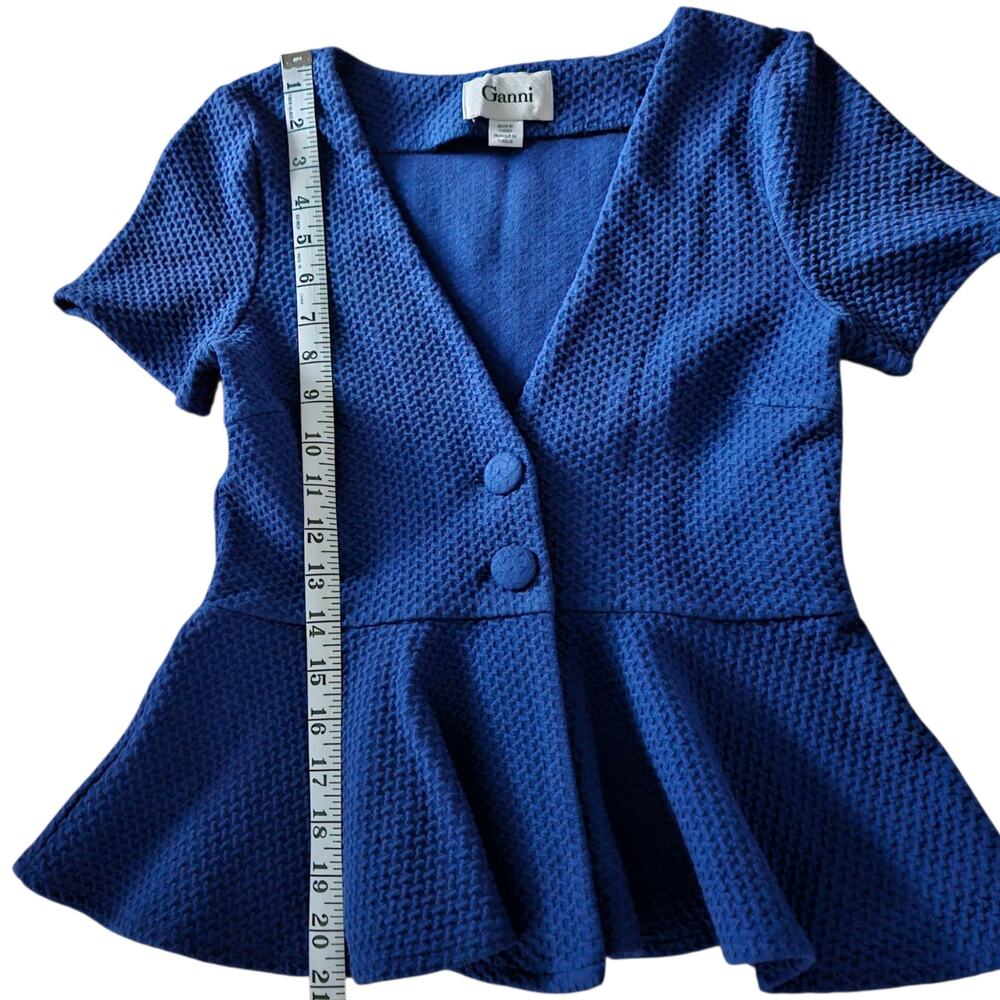 NWOT Ganni Anthropologie Peplum Blue Short Sleeve Blouse V-Neck Top Buttons XS - Picture 12 of 14